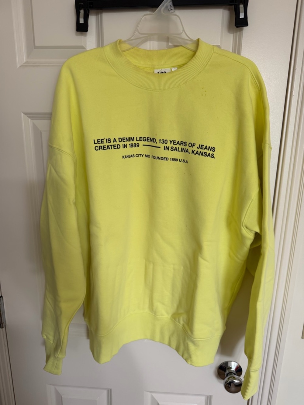 H&M Lee collab Men's Neon Yellow Crewneck Sweatshirt with Chest Text